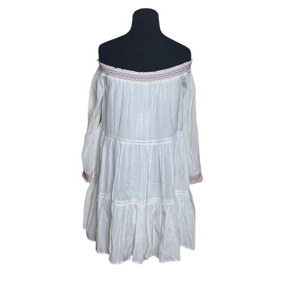 Free People Sunbeams Embroidered Off Shoulder Boho Mini Dress size XS - Picture 2 of 13